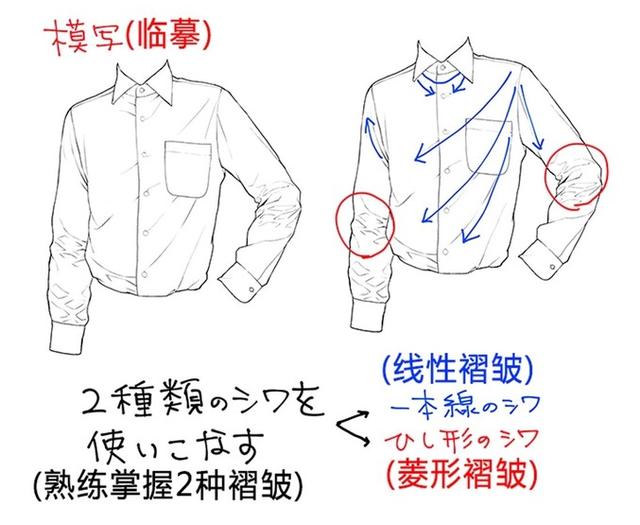 推荐如何绘画男士衬衫白衬衫褶皱的画法以及上色方法技巧